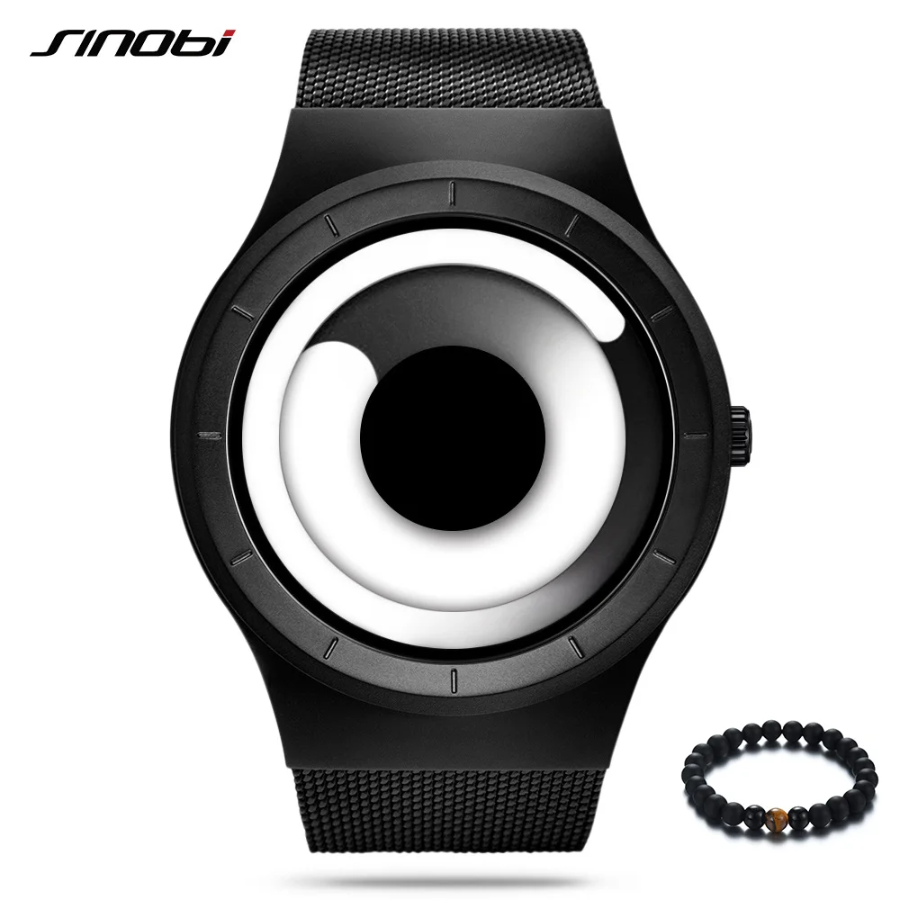 

SINOBI Brand New Fashion Rotation Quartz Watch Luxury Military Sport Watch Men Steel Mesh Band Causal Mens Watches montre homme