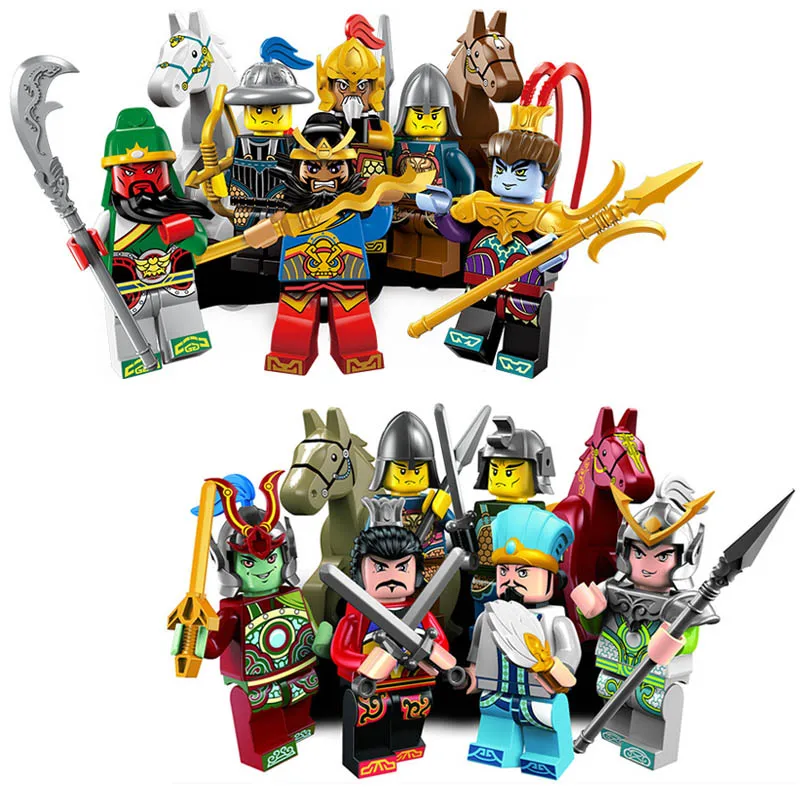 

Small Romance of Three Kingdoms figure Chinese Ancient Solider War Horse Model Building Block Toys Enlighten