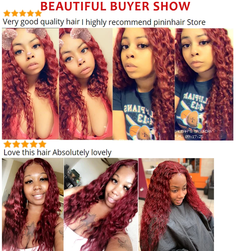 Pinshair 99J Burgundy Deep Wave Bundles Bold Red Brazilian Human Hair Weave Bundles Non-Remy Hair Extensions Can Buy 1/3 Bundles