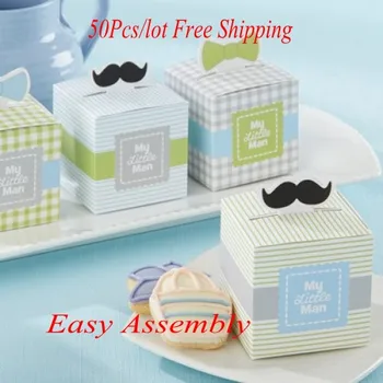 

Lovely baby candy box with Mini mustaches and dapper bows of My Little Man baby gift box for baby decoration gift box 50pcs/lot