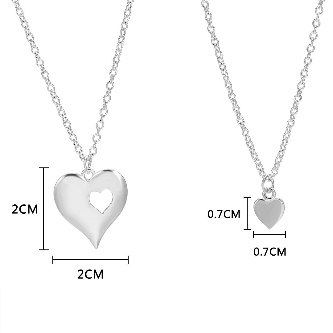 Vintage Silver Color Love Chain Necklaces Shellhard 2pcs/set Mother and Daughter  Two Hearts Necklaces & Pendants Charms Jewelry