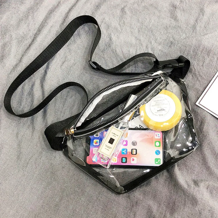 Женская прозрачная поясная сумка Харадзюку, пояс на грудь, прозрачный розовый банан, пояс, сумки для девушек, регулируемый, ПВХ, поясная сумка 197