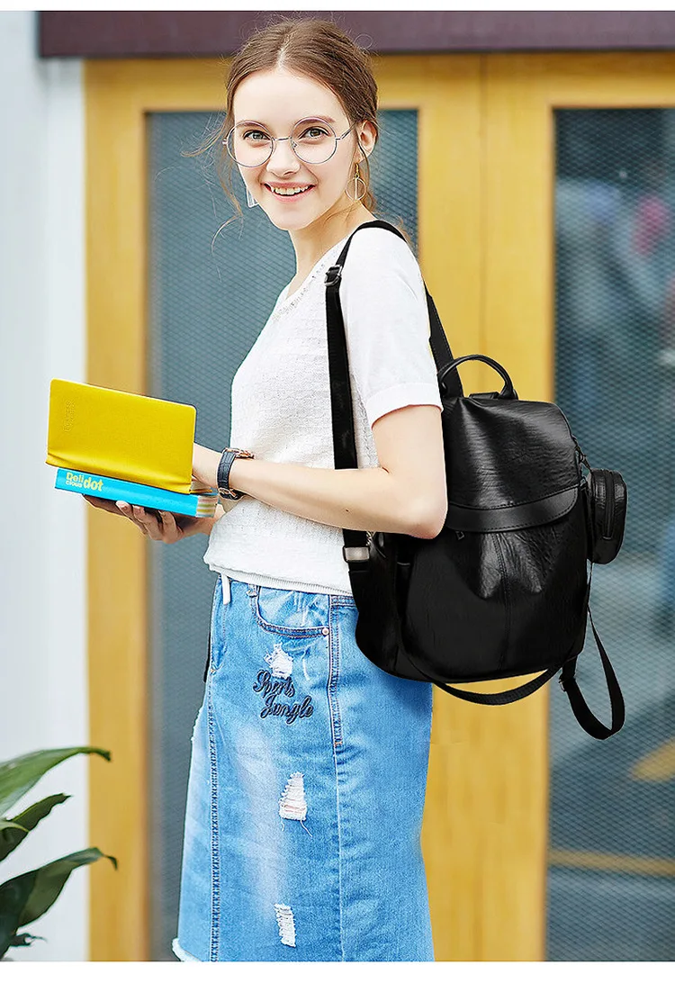 IMIDO Противоугонный Новый Модный мягкий кожаный студенческий Многофункциональный шопинг-путешествие дизайнерский женский рюкзак класса