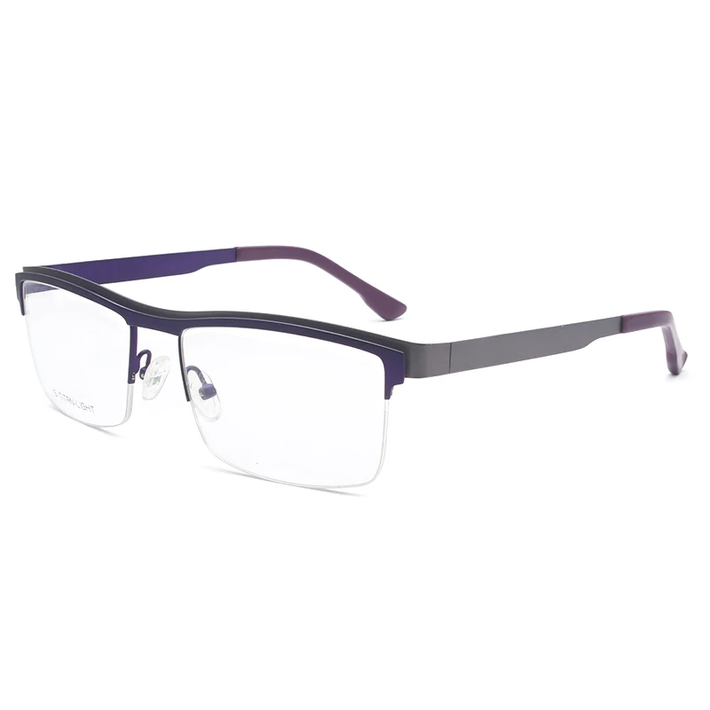 PURPLE Reven Jate 7064, полуободок, сплав, передняя оправа, гибкие пластиковые TR-90 дужки, оправа для очков для мужчин и женщин - Цвет оправы: PURPLE