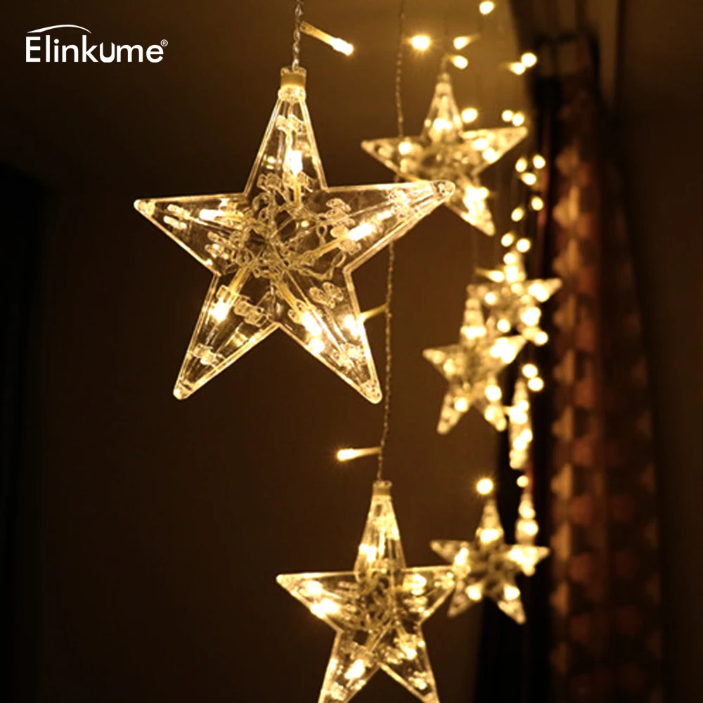 Elinkume LED String Light Star Curtain Light 138LEDs 2m Holiday Lamp