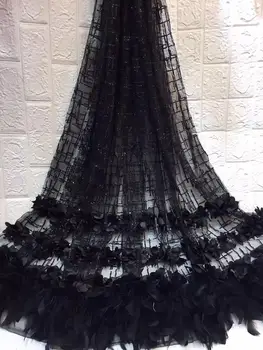 

high quality L-6311 Nigerian Lace Fabric with glued glitter fashionable african Lace Fabric with feather