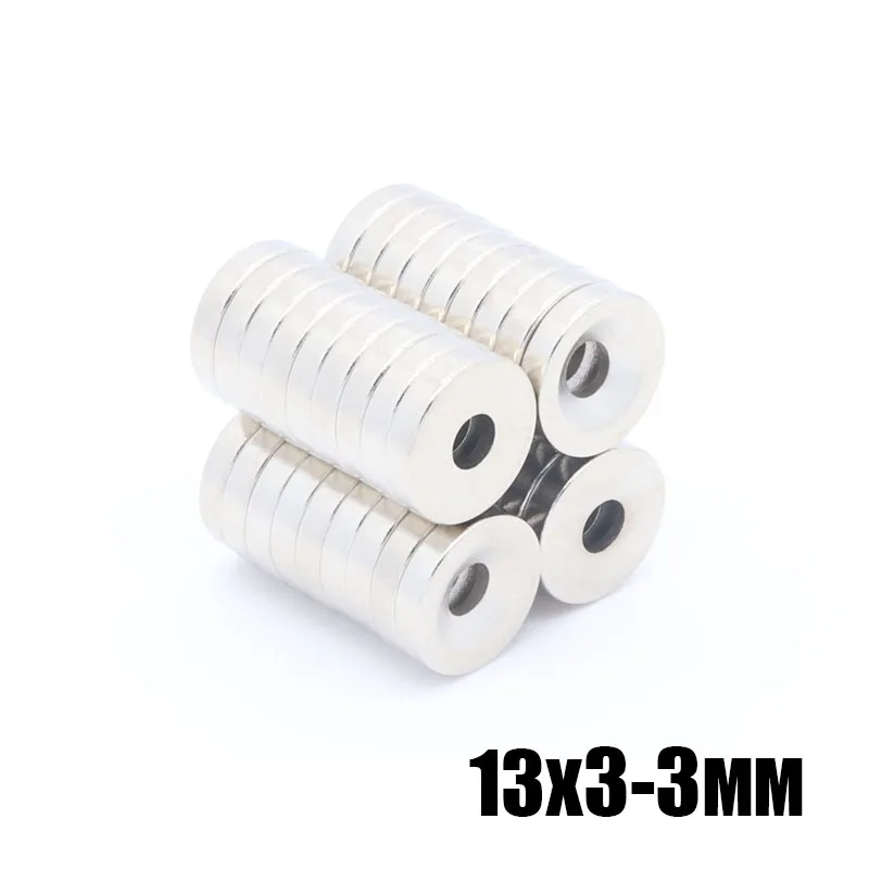 

50pcs 13x3-3 mm Super Powerful Strong Bulk Small Ring NdFeB Neodymium Disc Magnets Dia 13mm x 3mm Hole 3mm N35 Rare Earth