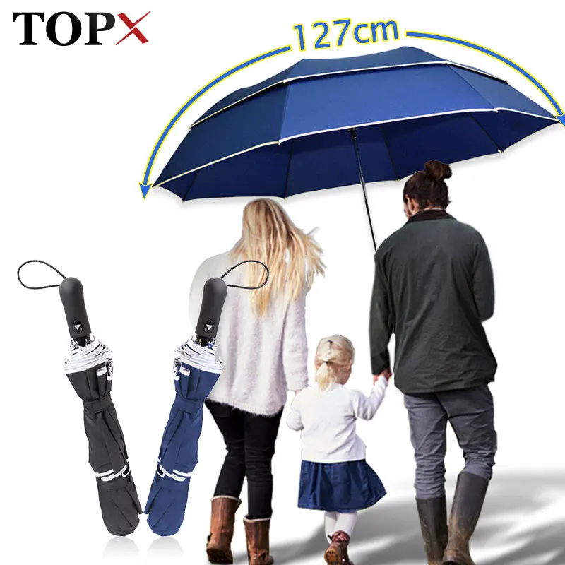 

Double Wind Resistant Golf Business Umbrella Men Rain Woman Gift Brand Large 2Folding Umbrellas Semi-Automatic Travel Paraguas