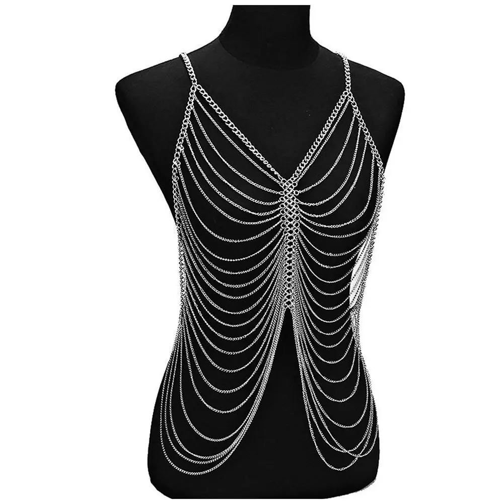 Silver Chain Drape Vest Body Necklace Jewelryin Chain Necklaces from