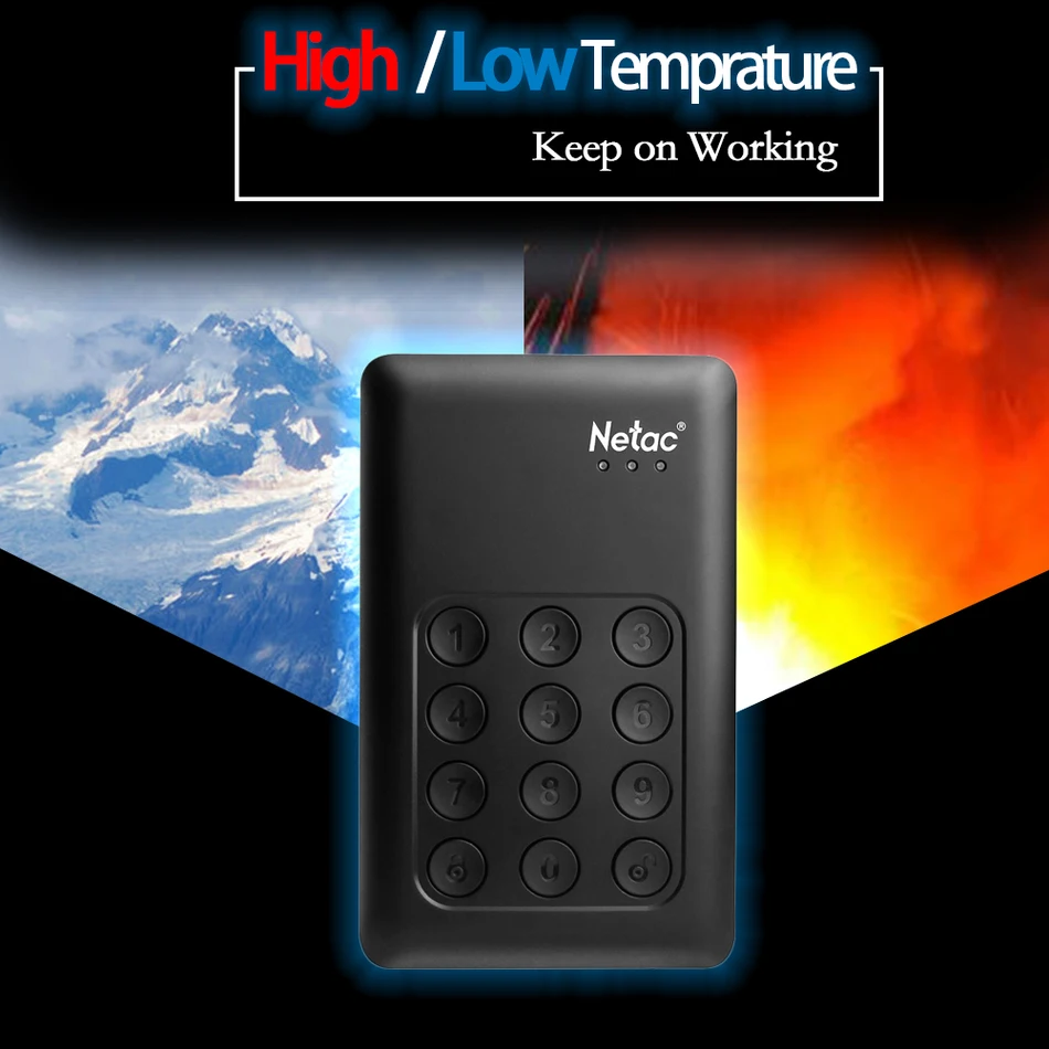 

Netac Original K390 USB 3.0 External Hard Drive Disk 2TB 1TB 500GB Keypad Lock AES 256-bit Hardware Encryption HDD