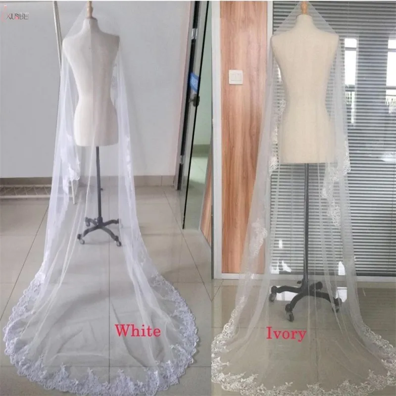 Voile Mariage 3M One Layer Lace Edge White Ivory Cathedral Wedding Veil Long Bridal Veil Cheap Wedding Accessories Veu de Noiva