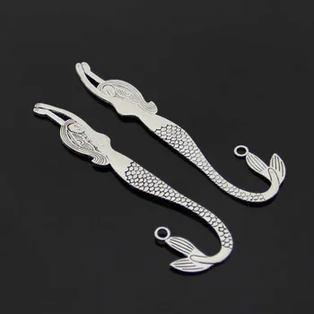 

1 Pcs Retro Alloy Silver Metal Bookmark Mermaid Vintage Bookmark for Student Kids Gift Stationery Tibetan Tone Plated Charms