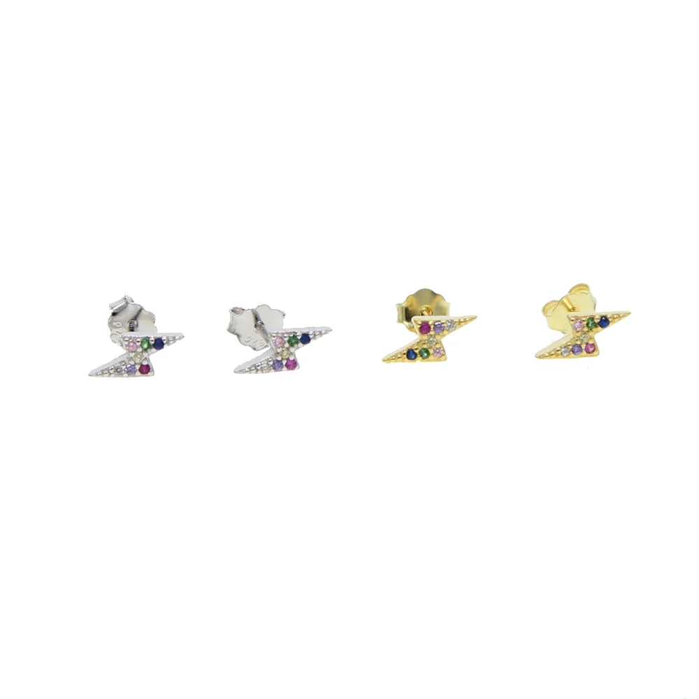 

925 sterling silver colorful bolt stud earring minimal delicate girl women second multi piercing earrings