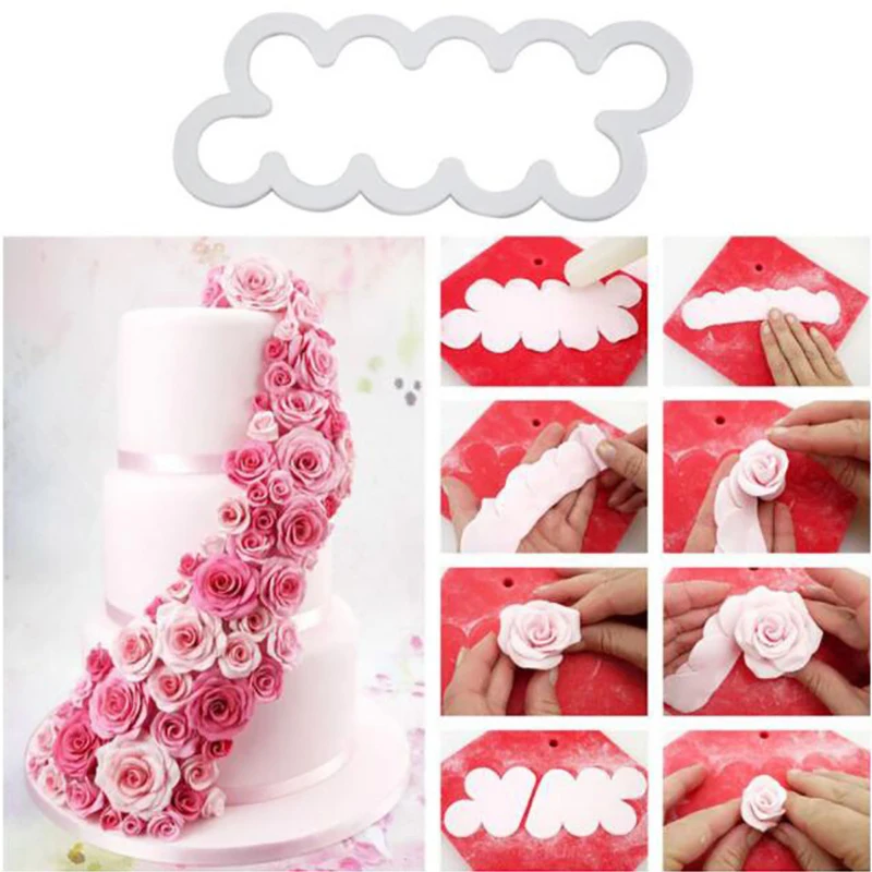 

3Pcs/Set Plastic Integrated Rose Mold Fondant Cake Biscuits Sugar Skin Printing Flower Cutting Die DIY Baking