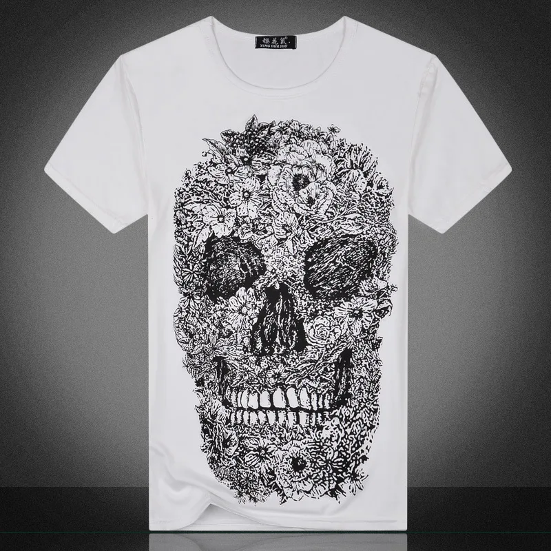 size M 2XL men skull Print t shirt 2016 summer male short sleeve Slim