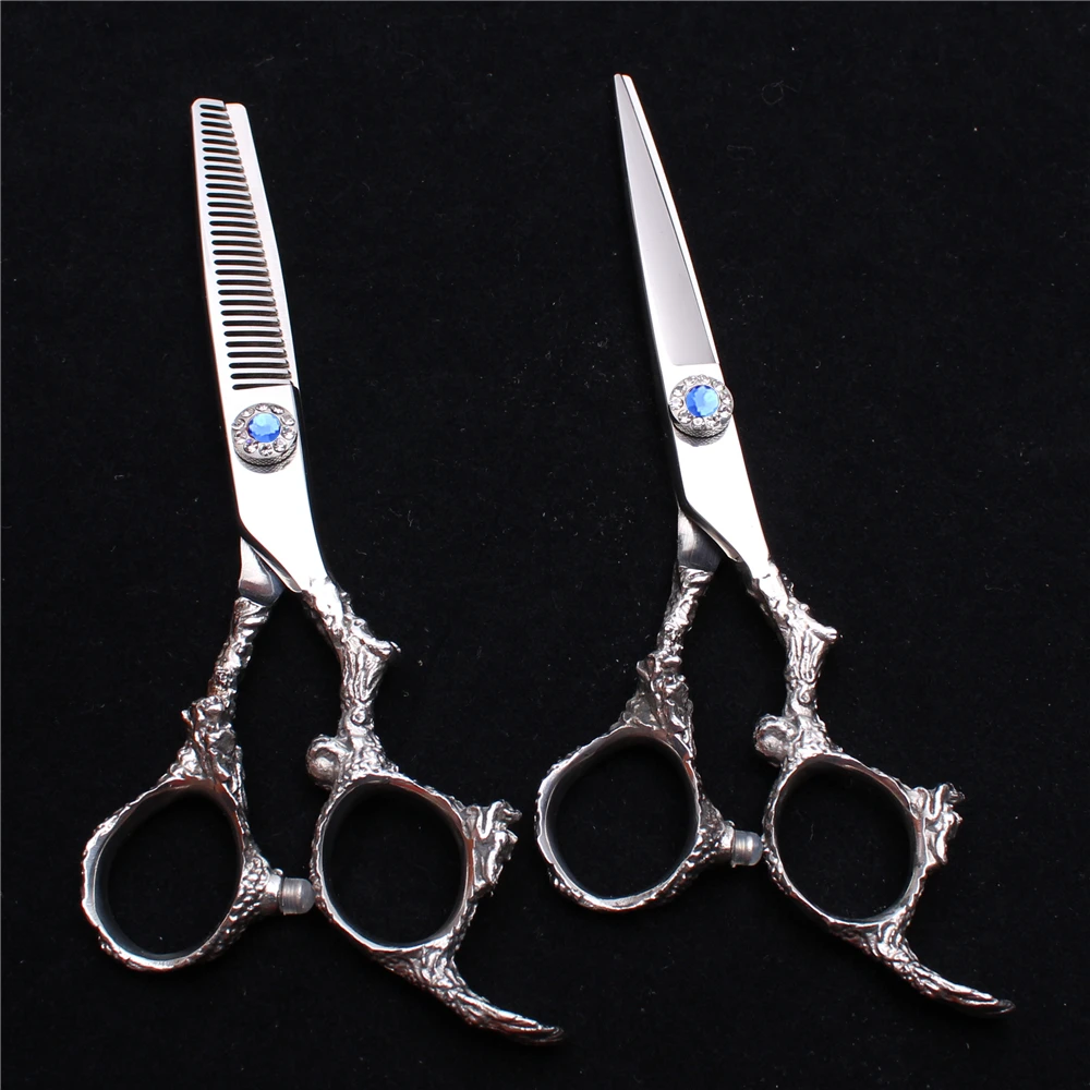 

5.5" 16cm JP 440C Customized Logo Silver Hairdressing Scissors Cutting Shears Thinning Scissors Professional Hair Scissors C9005