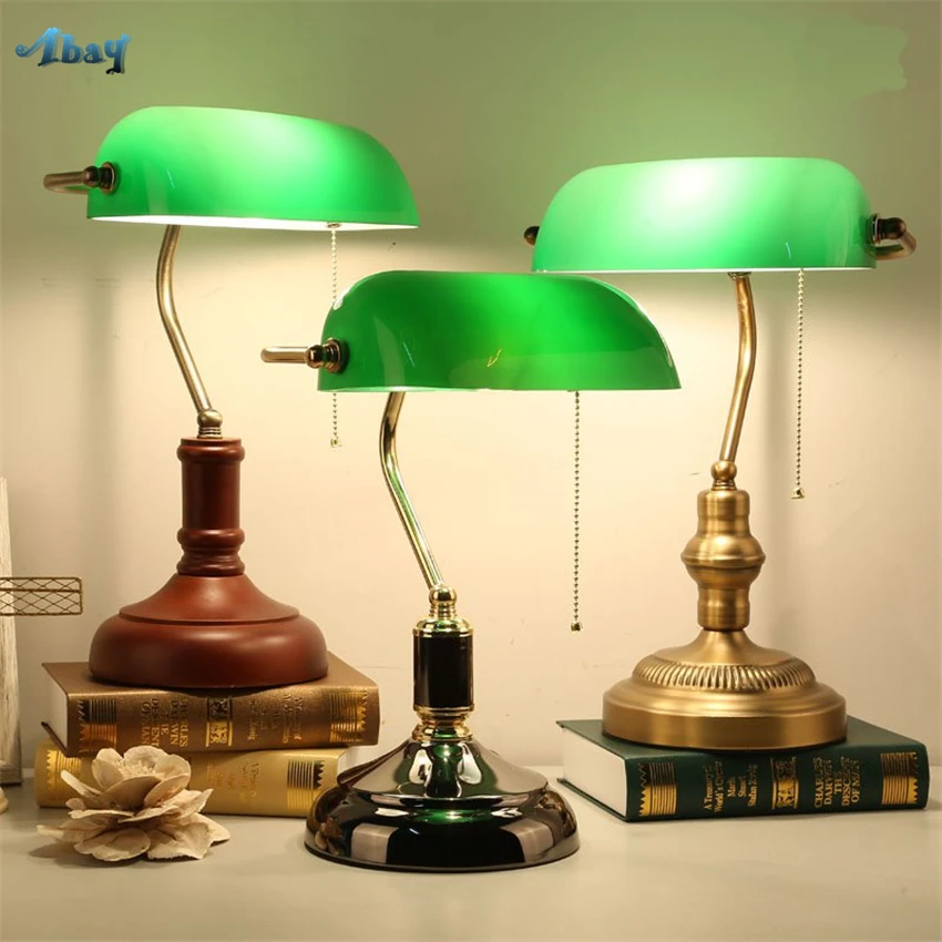 

Retro Green Glass Table Lamps Bedroom Bedside Bank Desk Lights Republic Study Lamps Lighting European Retro Nostalgic Fixtures