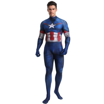 

2019 New Captain America Cosplay Costume Lycra Spandex Anime SuperHero Captain America Captain Marvel Zentai Bodysuit
