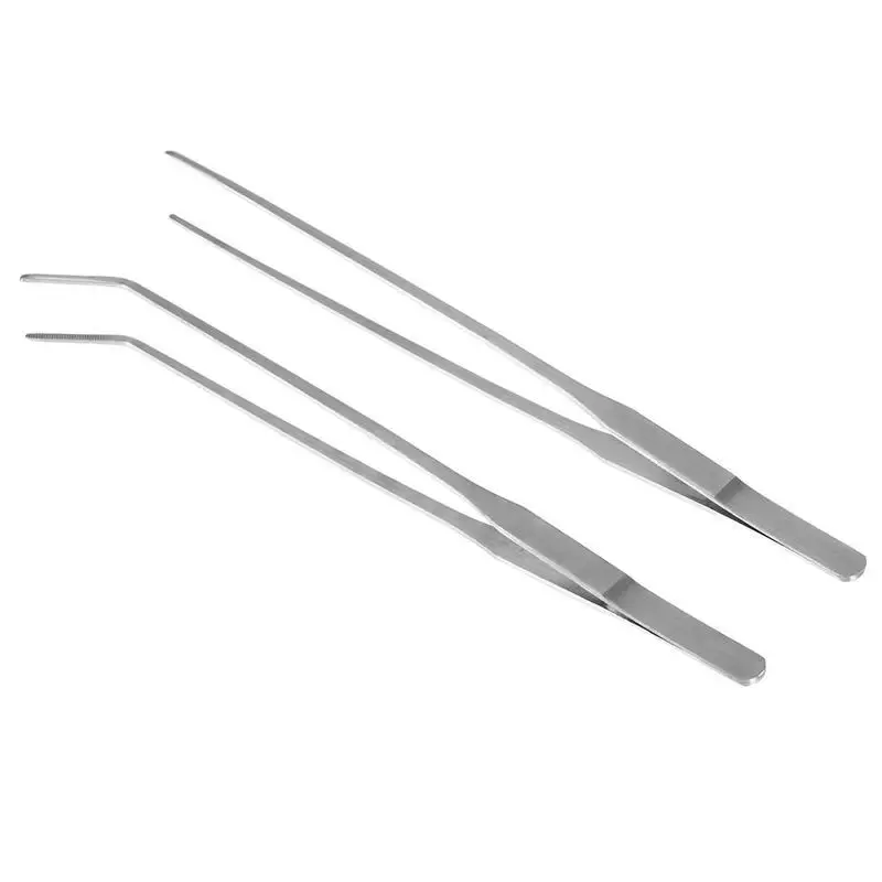 2pcs 27CM Stainless Steel Straight Tweezers And Curved Tip Aquarium Tank Aquatic Plant Tongs Tools for Fish | Инструменты