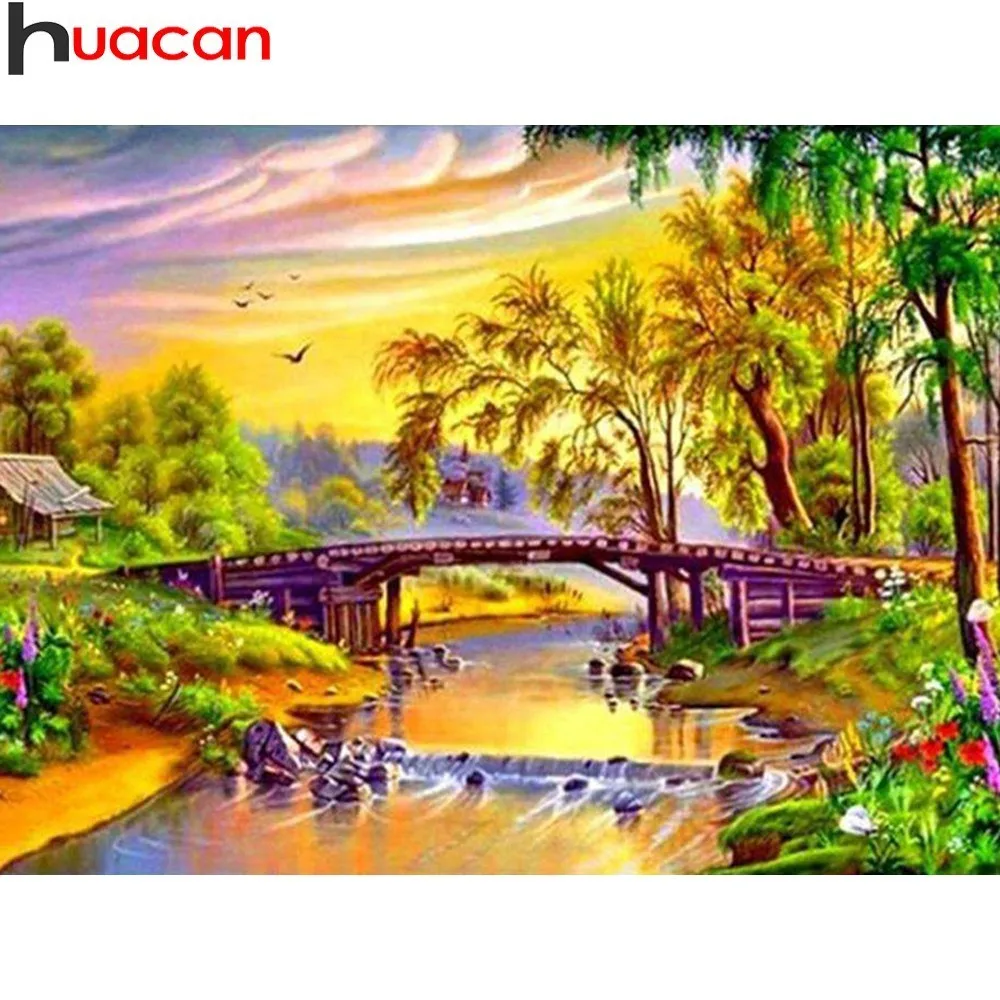 

HUACAN Painting With Diamonds Diamond Embroidery Cross Stitch Landscape Picture Of Rhinestones Diamond Mosaic Scenic Handmade