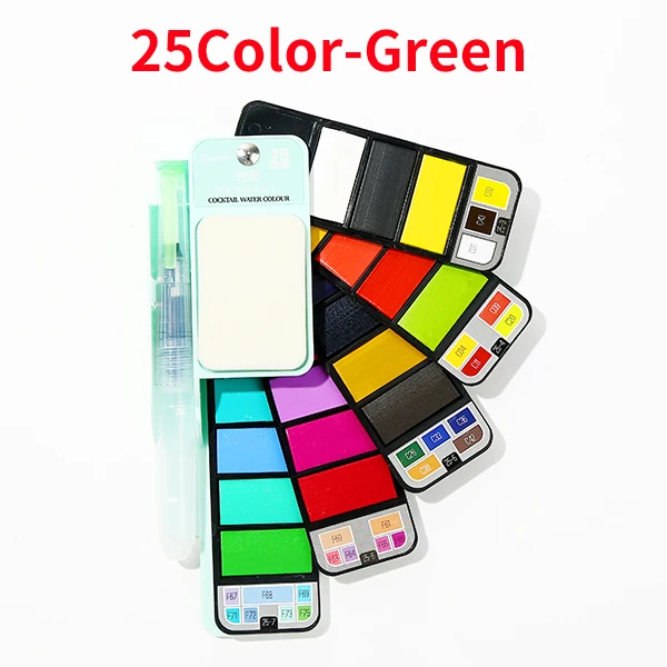 BGLN портативный набор цветных кисточек с красками с кистью яркий цвет Акварельная краска пигмент набор для студентов товары для рукоделия - Цвет: 25 color green