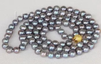 

33" 9mm black-blue near round freshwater pearls necklace j10180