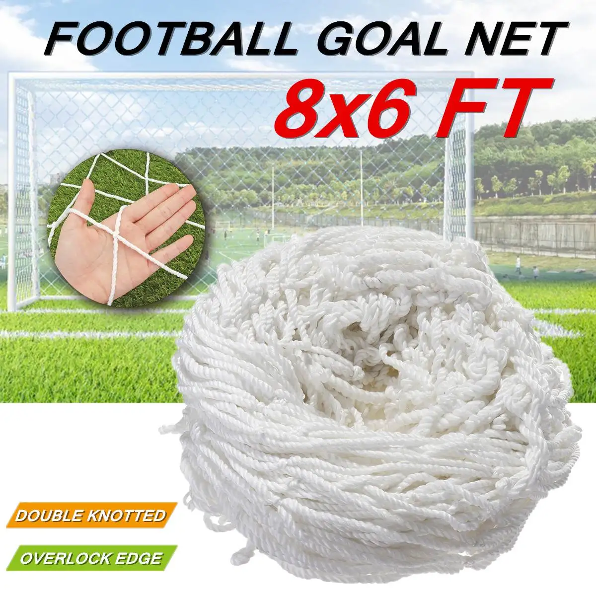 8x6FT полноразмерная сетка для футбольного мяча для спорта на открытом воздухе тренировочный белый гибкий полипропиленовый оверлочный светильник