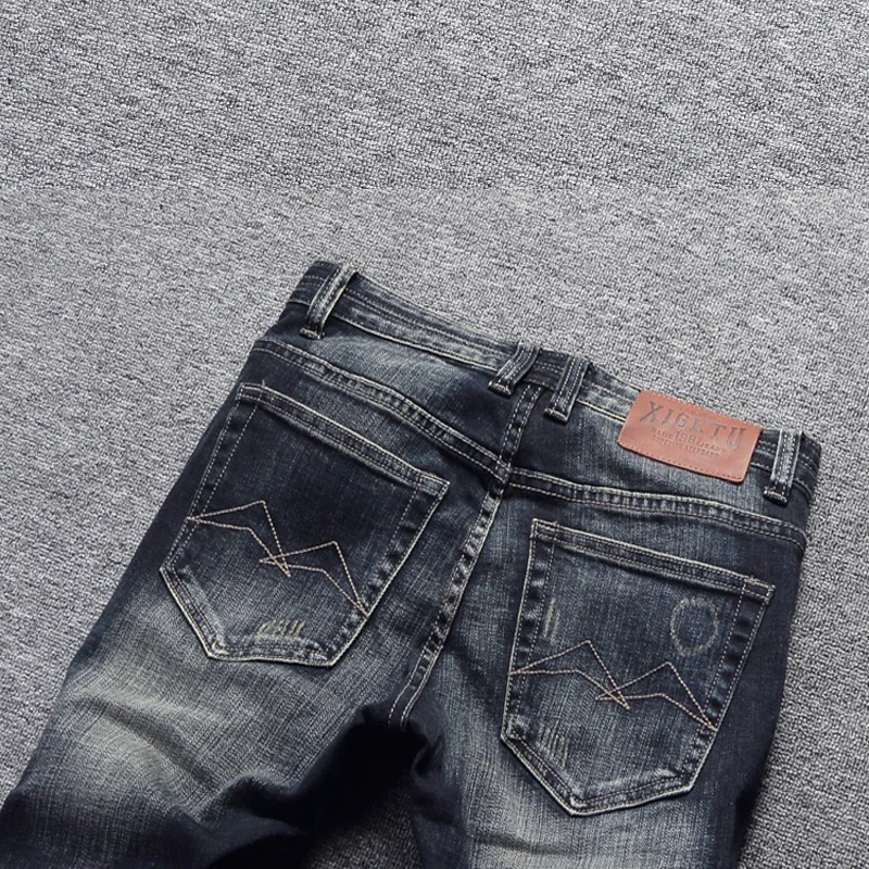 Джинсы мужские в винтажном стиле модные классические рваные джинсы Slim Fit уличная