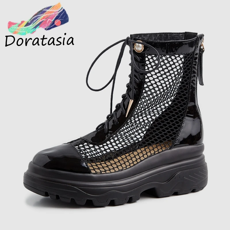 

DORATASIA Luxury Women Summer Mesh Boot Sandals 2020 New Genuine Leather Summer Wedges Dad Platform Shoes Woman Large Size 33-42