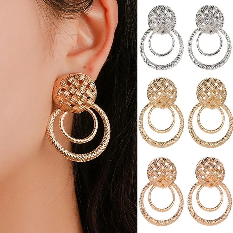 

Simple Trendy Gold Sliver Geometric Big Round Circle Earrings For Women Fashion Large Hollow Earrings Jewelry Cute Ear Rings