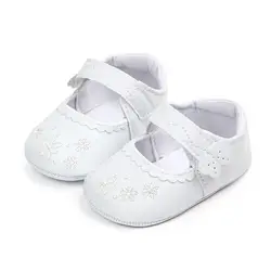 Для новорожденных первые ходоки белый обувь для младенца-девочки одноцветное Вышивка Малыш обувь Модная одежда для детей, Детская мода