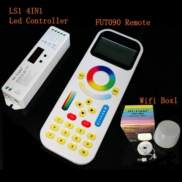 

Mi.Light LS1 DC12V 24V 15A 4 in 1 Smart LED Controller for Single Color CCT RGB RGBW Strip + 2.4GHz Remote FUT090 + WiFi iBox1