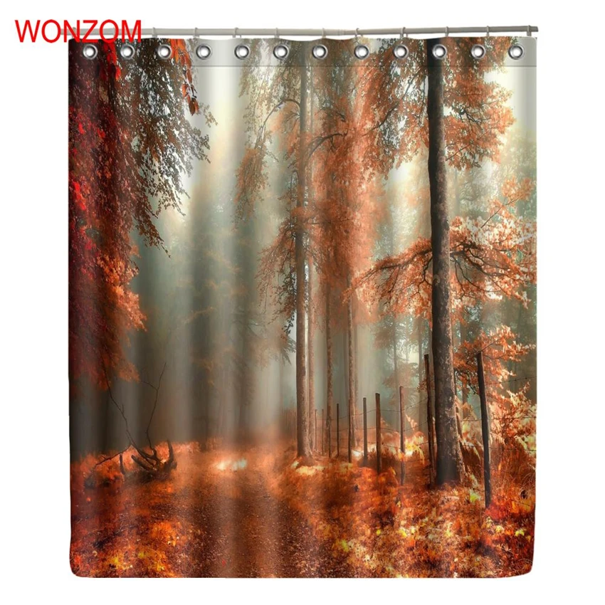 

WONZOM Forest Path Modern Polyester Waterproof Accessories Fall Tree Shower Curtains For Bathroom Fabric Bath Curtain With Hooks