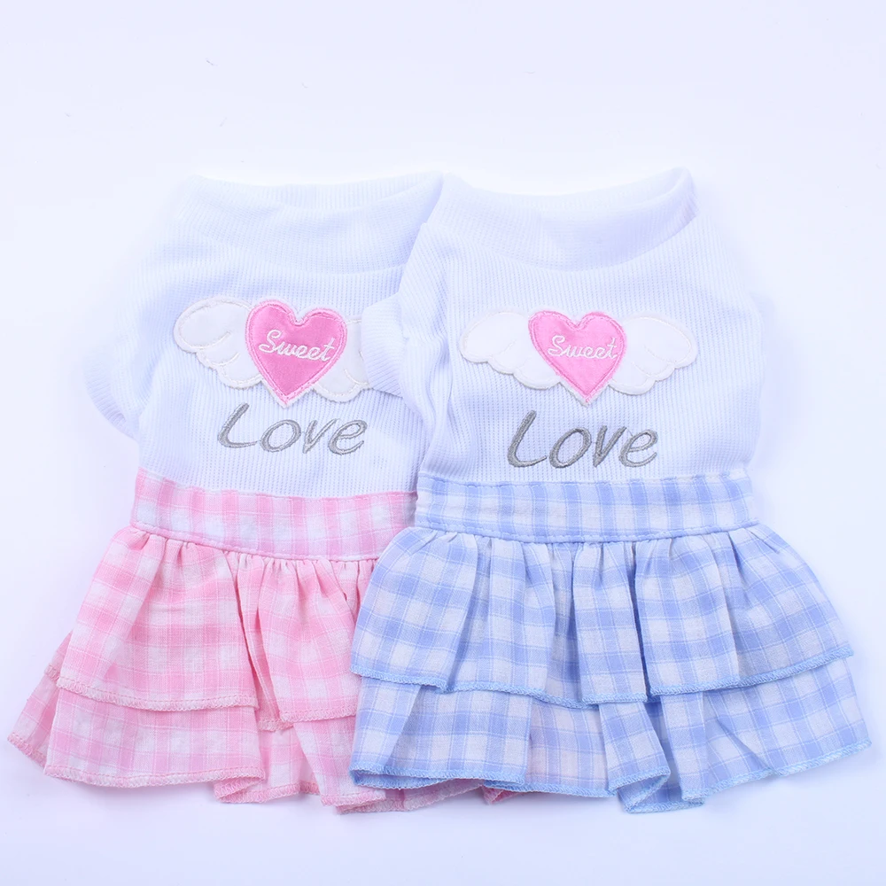 Клетчатое платье для девочек, собак, кошек, рубашка, дизайн Love, одежда юбки для щенков, 2 цвета, 5 размеров