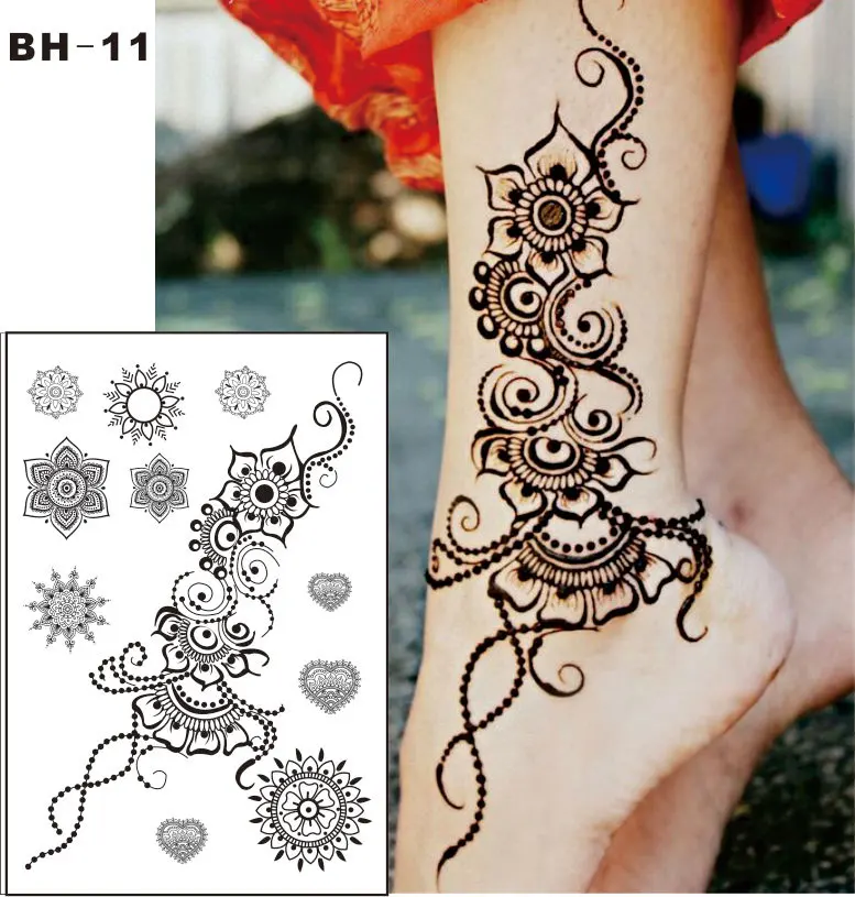 Bh 11 Schone Blume Schwarz Henna Tattoo Fur Rechten Fuss Inspiriert Korper Aufkleber Henna Temporary Tattoos Black Henna Temporary Tattootemporary Tattoo Aliexpress