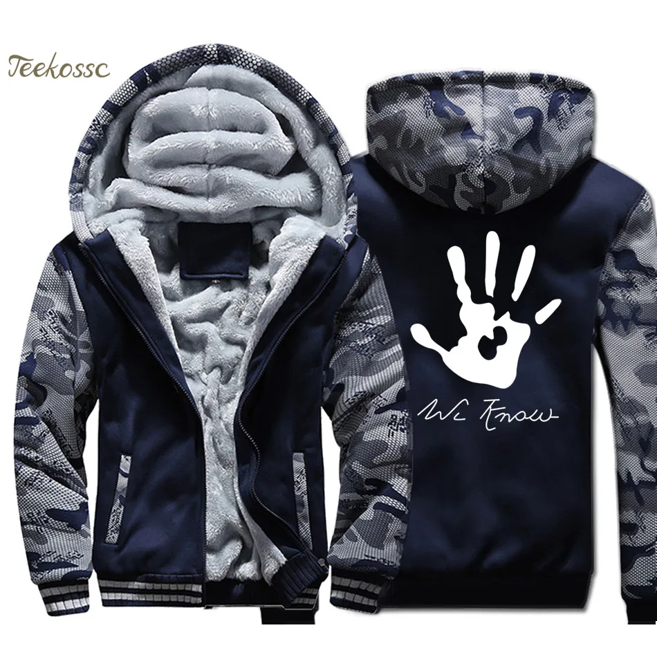 

Dark Brotherhood We Know Hand Hoodie Men Hip Hop Hooded Sweatshirt Coat Thick Fleece Warm Camouflage Jacket Hipster Streetwear