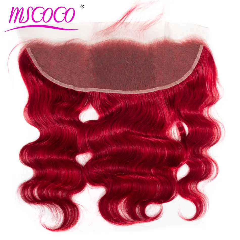 

Mscoco Brazilian Body Wave 13*4 Lace Frontal Closure Remy 100% Human Hair Ear To Ear Closure Color Red Lace Frontal