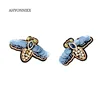 AHYONNIEX Promotion 1PC Blue Sequins beads bee patches applique sew on butterfly clothes shoes bags decoration DIY patch ► Photo 3/6