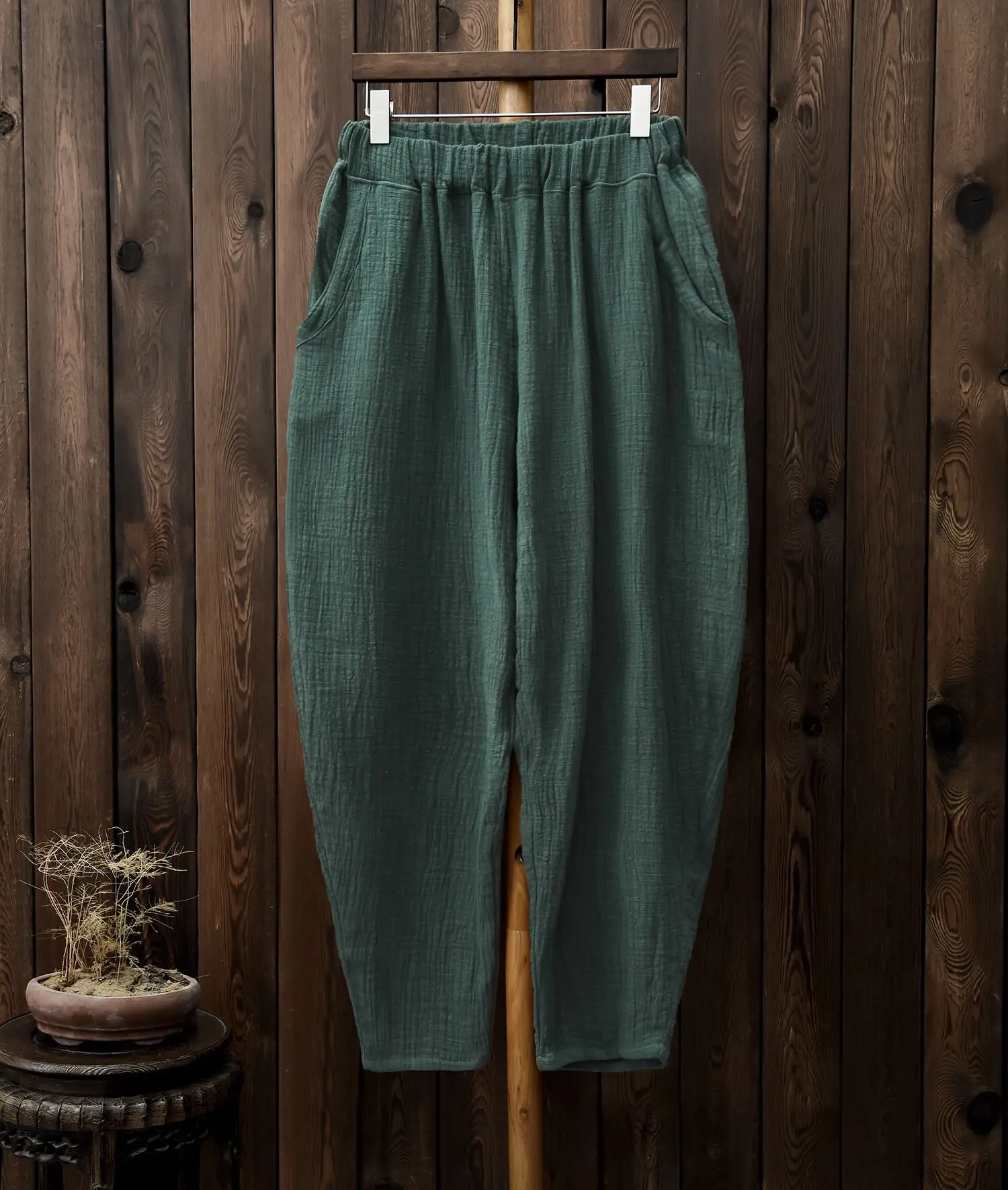 Johnature, женские штаны-шаровары с карманами, эластичная резинка на талии, новинка весны, повседневные винтажные штаны свободного кроя, качественные женские штаны из хлопка и льна - Цвет: Зеленый
