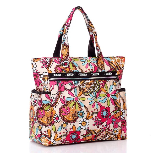 New Arrival Flower printed waterproof nylon plus size handbag, women cloth shoulder bag beach ...