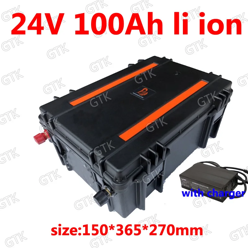 

Waterproof 24V 100AH Lithium ion Battery with BMS for Solar energy storage bicycle Golf Cart Inverter Forklift fork +10A Charger