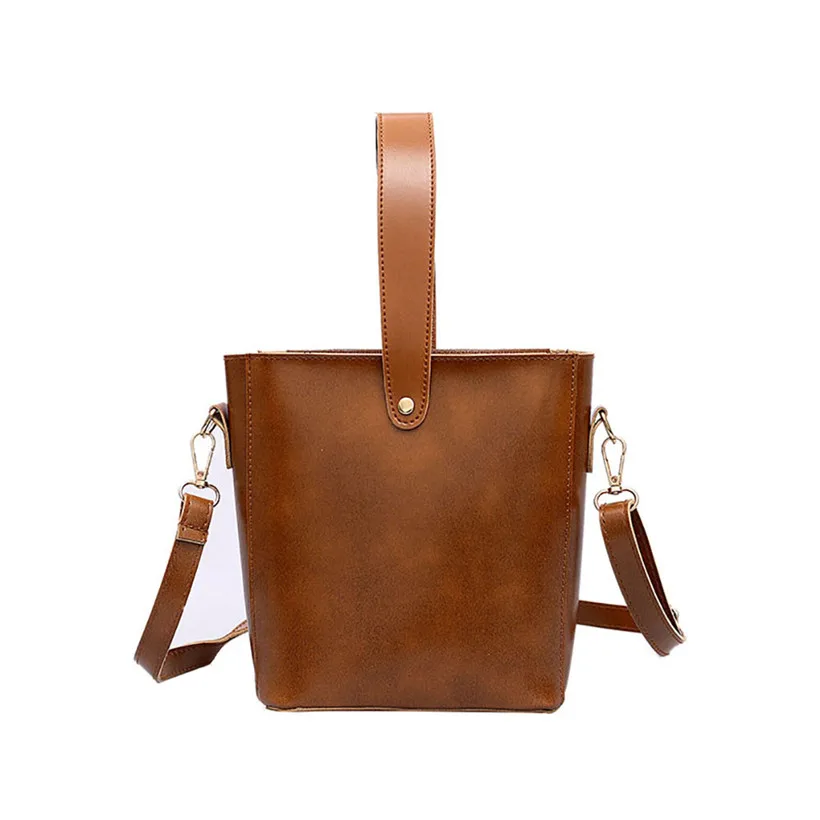 

2019 Simple Hobos PU Leather Women Handbag Casual Women Bags Ladies Top-Handle Bags Fashion Retro Casual Wild Bucket Bag