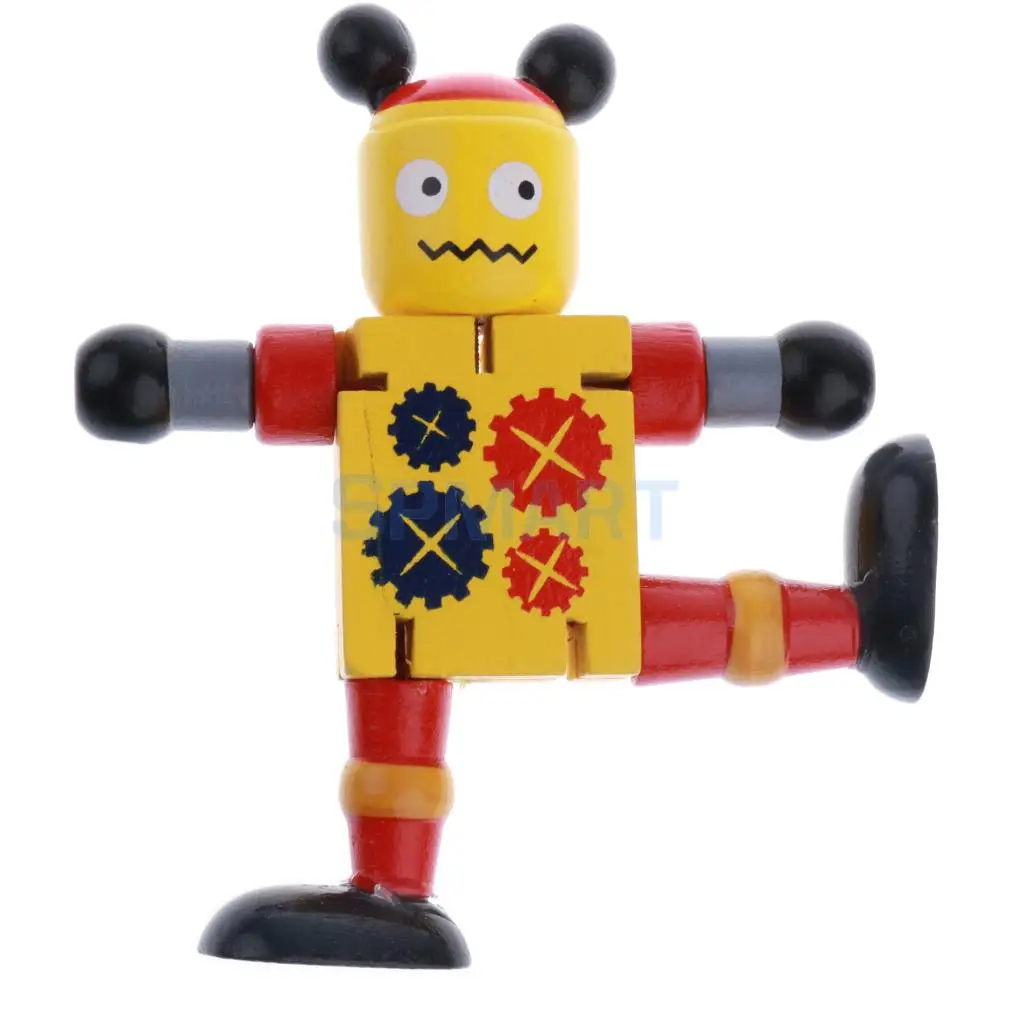 6pcs Wooden Walnut Puppets Robots Action Figure Toys Flexible Joints Poseable for Baby Children Kids Christmas Gifts