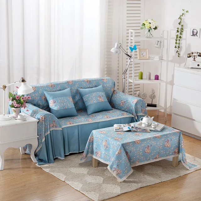 Korean Style Blue Flowers Printing Good Quality Sofa Cover Korean Style Blue Flowers Printing Good Quality Sofa Cover Polyester One Two Three Four 1 2 3 4 Seat Simple Case