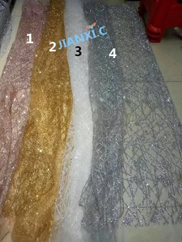 

French Net Lace fabric for evening dress hot sale glued SH-22510 glitter French tulle Material Net Lace fabric