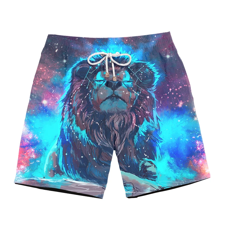 

2019 New Long Hair Lion Printed Beach Shorts Men Board Shorts 3D Shorts Plage Animal Quick Dry Shorts Male Drop Ship