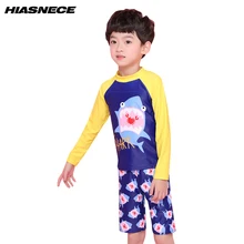 Купальники мальчика одежда с длинным рукавом из двух частей рубашка и шорты Для детей Акула мультфильм печатных Плавательный Одежда Юбка-брюки для девочек, многослойная юбка-пачка