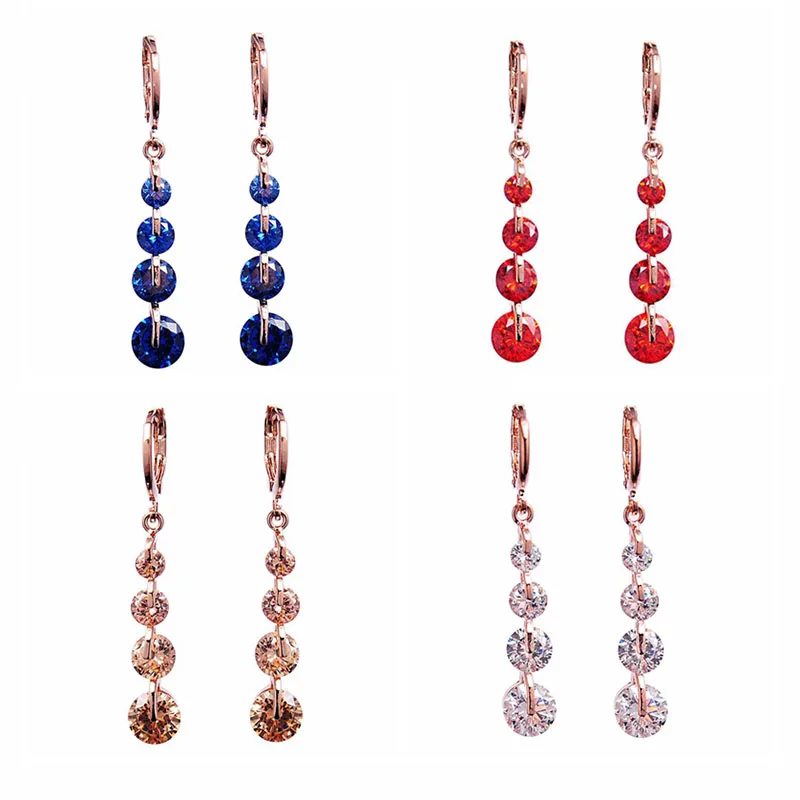 

New Arrival Pink Blue CZ Crystal Pierced Dangle Drop Earrings For Women Girls Gold Color Wedding Fashion Jewelry Boho