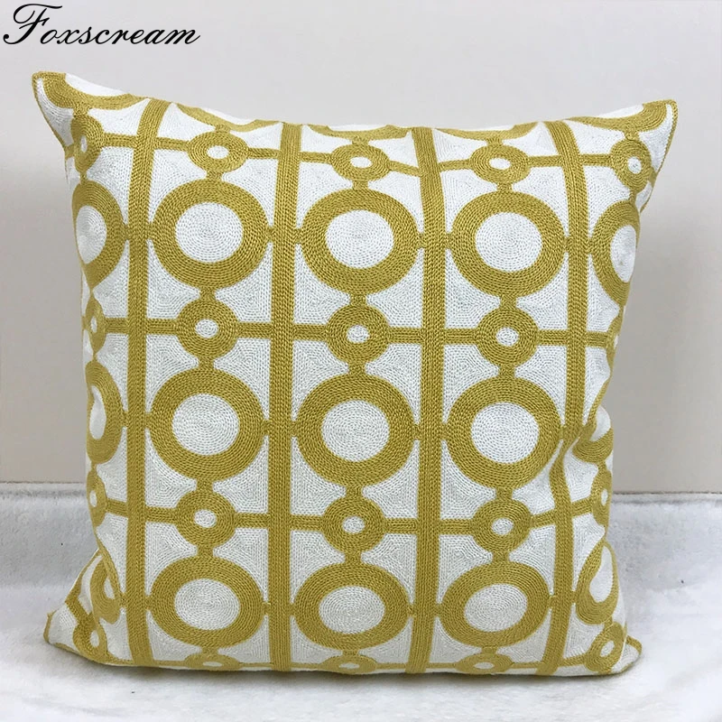 Домашний декор вышитая наволочка для подушки Желтый геометрический цветочный холст хлопок Suqare наволочка с вышивкой 45x45 см - Цвет: 1 45x45cm