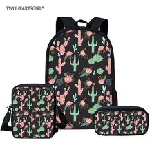 Twoheartsgirl 3 шт./компл. Для женщин рюкзак кактус печати школьные сумки для девочек подростков элегантный дизайн школьный милый мешок